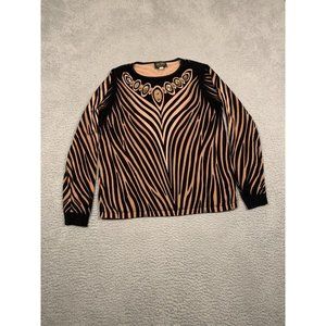 Bob Mackie Wearable Art‎ Animal Tiger Print Jeweled Blouse Top Sweater Medium M